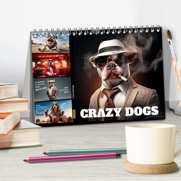 Produktbild: Crazy dogs COOL SAYINGS (Desk Calendar 2026 DIN A5 landscape), CALVENDO 12 Month DeskCalendar