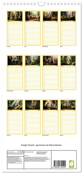 Produktbild: Familienplaner 2027 - Putzige Tierwelt - gemeinsam die Welt entdecken mit 5 Spalten (Wandkalender, 21 x 45 cm) CALVENDO