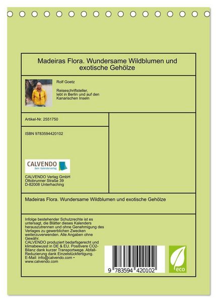 Produktbild: Madeiras Flora. Wundersame Wildblumen und exotische Geh&ouml;lze (Tischkalender 2027 DIN A5 hoch), CALVENDO Monatskalender