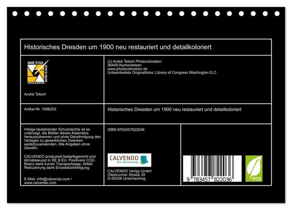 Produktbild: Historisches Dresden um 1900 neu restauriert und detailkoloriert (Tischkalender 2026 DIN A5 quer), CALVENDO Monatskalender