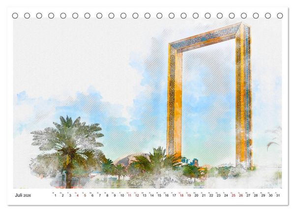 Produktbild: Dubai - Impressionen in Aquarell (Tischkalender 2026 DIN A5 quer), CALVENDO Monatskalender