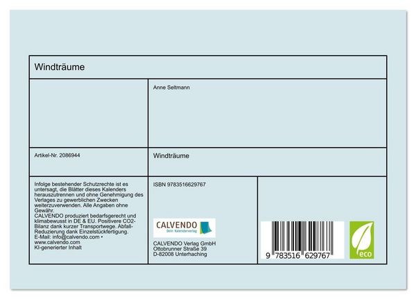 Produktbild: Windtr&auml;ume (Tischkalender 2026 DIN A5 quer), CALVENDO Monatskalender