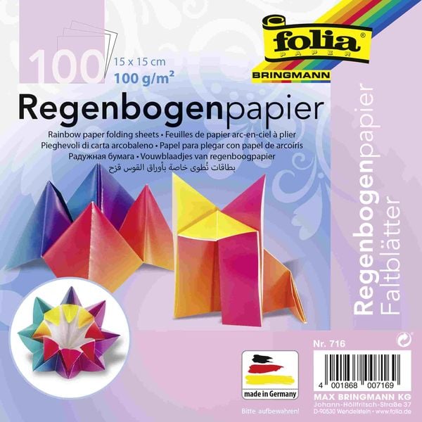 Folia Regenbogenfaltblätter, 15x15cm, 100 Blatt