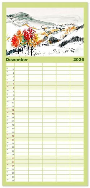 Produktbild: Familienplaner 2026 - Fernost Impressionen - Tempel und Landschaften in KI-Tuschekunst mit 5 Spalten (Wandkalender, 21 x 45 cm) CALVENDO