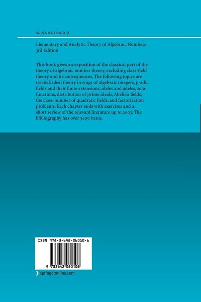 Produktbild: Elementary and Analytic Theory of Algebraic Numbers