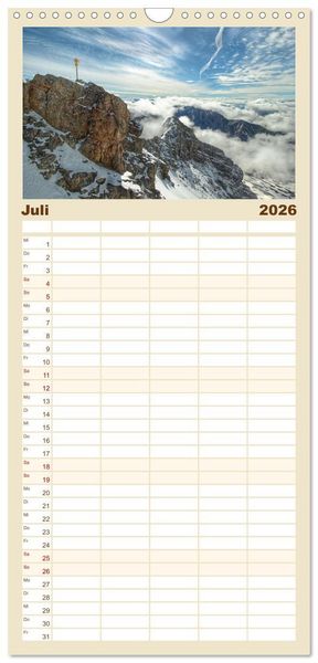 Produktbild: Familienplaner 2026 - Zauber der Zugspitze mit 5 Spalten (Wandkalender, 21 x 45 cm) CALVENDO