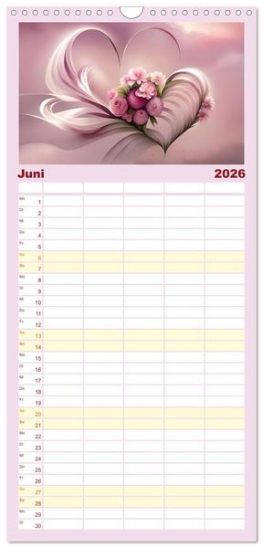 Produktbild: Familienplaner 2026 - Romantischer Terminkalender mit 5 Spalten (Wandkalender, 21 x 45 cm) CALVENDO