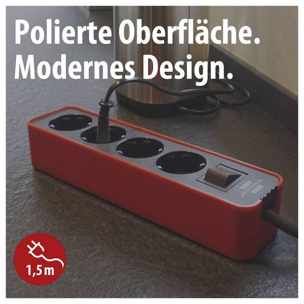 Produktbild: Brennenstuhl 1153240070 Steckdosenleiste mit Schalter 4fach Rot, Schwarz Schutzkontakt 1St.