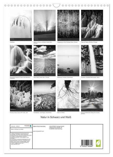 Produktbild: Natur in Schwarz und Wei&szlig; (Wandkalender 2026 DIN A3 hoch), CALVENDO Monatskalender