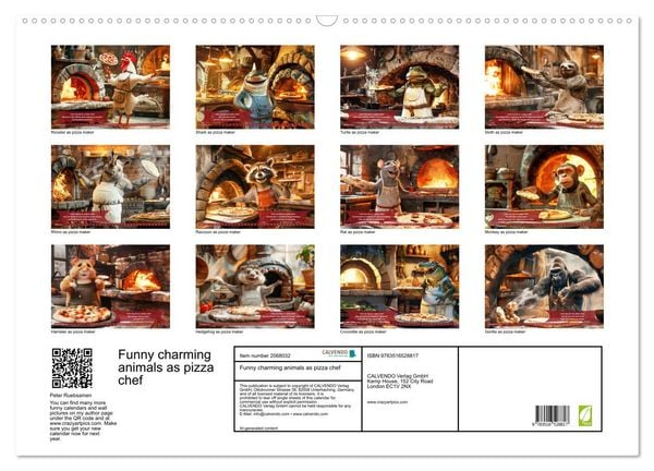 Produktbild: Funny charming animals as pizza chef (Wall Calendar 2026 DIN A2 landscape), CALVENDO 12 Month Wall Calendar