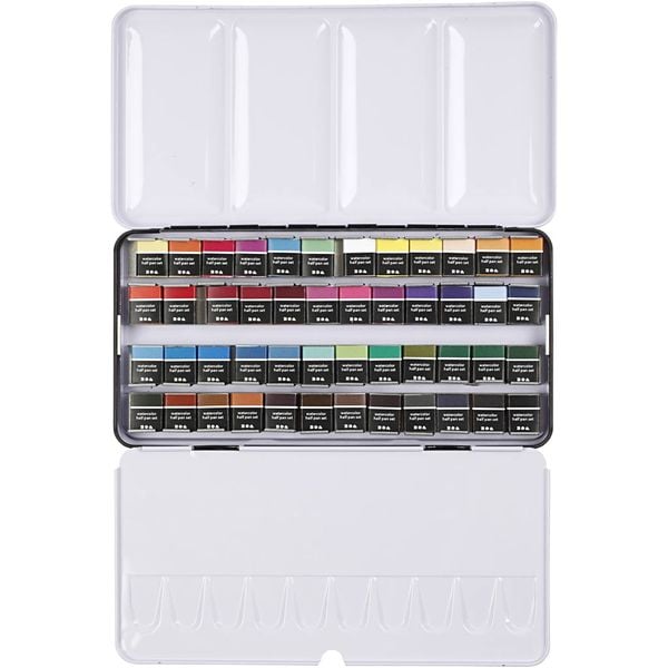 Produktbild: Creativ Company Aquarellk&auml;sten Art Aqua Aquarellfarbe, Standard-Farben, Halbwannen, Gr&ouml;&szlig;e 10x15x20 mm, 48 Farben, Kreativ Box