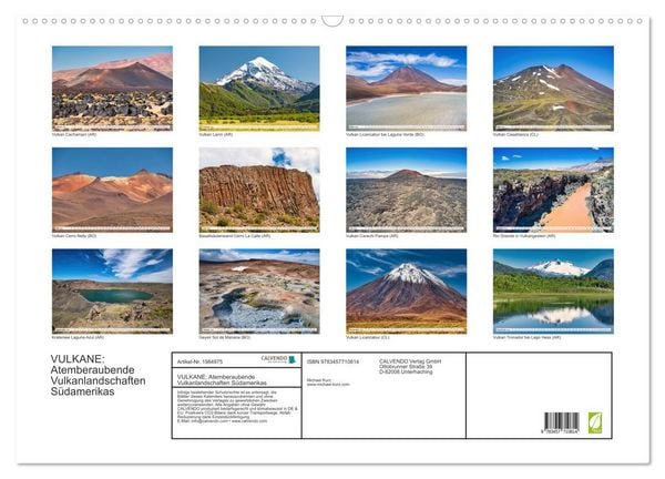 Produktbild: VULKANE: Atemberaubende Vulkanlandschaften S&uuml;damerikas (Wandkalender 2026 DIN A2 quer), CALVENDO Monatskalender