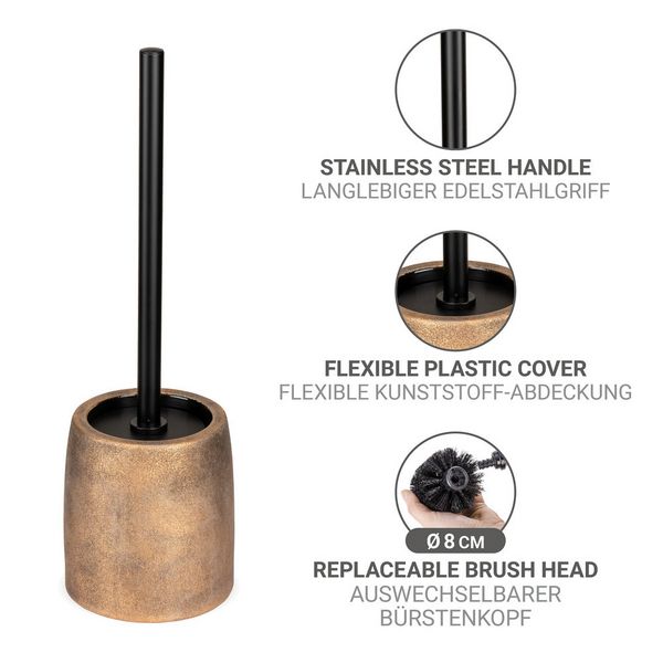 Produktbild: WC-Garnitur Mod. Tremea, bronze, keramik, schwarz, &Oslash;11.5x37.5 cm, inklusive Edelstahl-B&uuml;rstenhalter