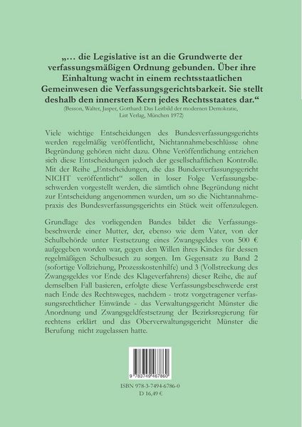 Produktbild: Verfassungsbeschwerde gegen Schulbesuchsanordnung und Zwangsgeld f&uuml;r Eltern - zu
