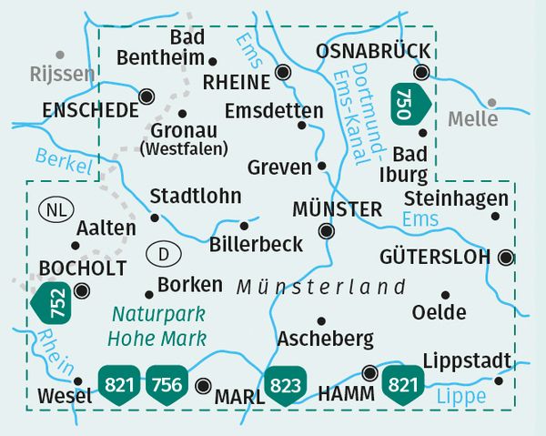 KOMPASS Wanderkarten-Set 849 Münsterland (3 Karten) 1:50.000