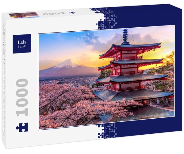 Produktbild: Lais Puzzle Fujiyoshida, Japan Sch&ouml;ne Aussicht auf den Mount Fuji und die Chureito-Pagode bei Sonnenuntergang, Japan im Fr&uuml;hling mit Kirschbl&uuml;ten 1000 Teile