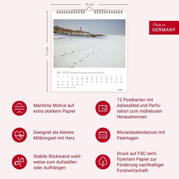 Produktbild: Schleswig-Holstein Postkartenkalender 2026 - Land zwischen den Meeren