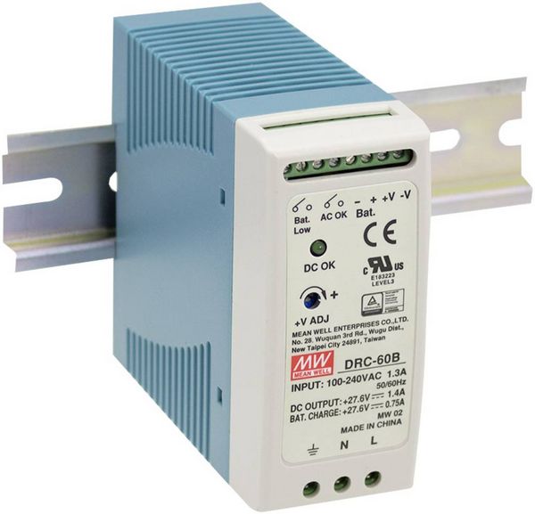 MW Mean Well DRC-60B Hutschienen-Netzteil (DIN-Rail) 27.6 V/DC 1.4 A 59 W Anzahl Ausgänge:2 x Inhalt 1 St.