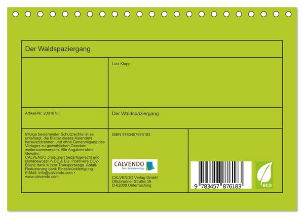 Produktbild: Der Waldspaziergang (Tischkalender 2026 DIN A5 quer), CALVENDO Monatskalender