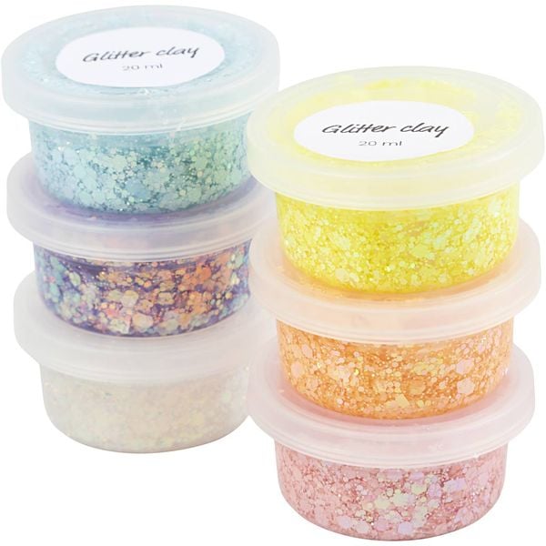 Produktbild: Creativ Company Glitter Clay, Pastellfarben, 6x20 ml