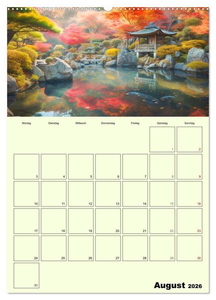 Produktbild: Im japanischen Garten. Zauberhafte Illustrationen (hochwertiger Premium Wandkalender 2026 DIN A2 hoch), Kunstdruck in Hochglanz