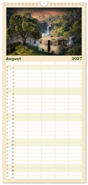 Produktbild: Familienplaner 2027 - Camping macht gl&uuml;cklich! mit 5 Spalten (Wandkalender, 21 x 45 cm) CALVENDO