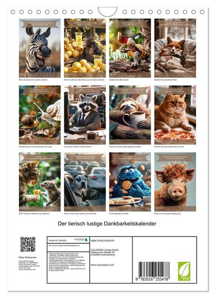 Produktbild: Der tierisch lustige Dankbarkeitskalender (Wandkalender 2026 DIN A4 hoch), CALVENDO Monatskalender