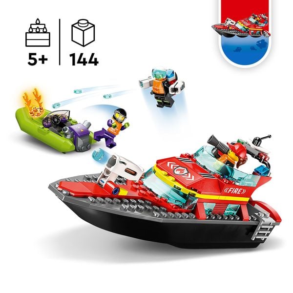 LEGO City 60373 Feuerwehrboot, Boot-Spielzeug das im Wasser schwimmt