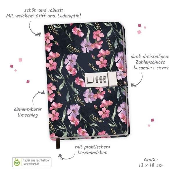 Produktbild: Tr&ouml;tsch Tagebuch mit Zahlenschloss Flowers