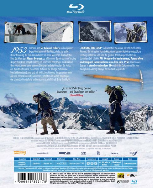 Produktbild: Beyond the Edge - Sir Edmund Hillarys Aufstieg zum Gipfel des Everest  (inkl. 2D-Version)