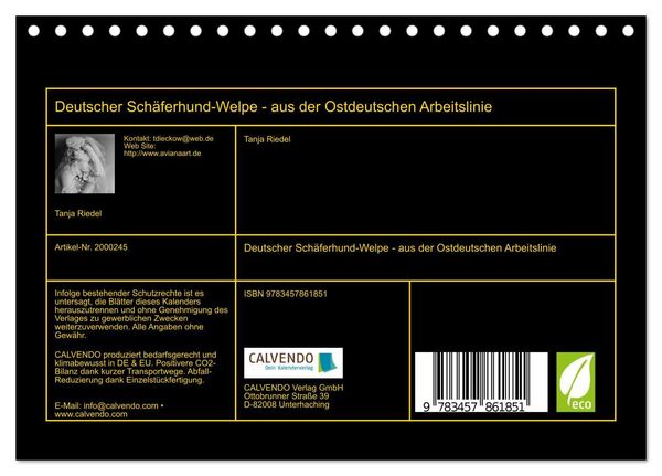 Produktbild: Deutscher Sch&auml;ferhund-Welpe - aus der Ostdeutschen Arbeitslinie (Tischkalender 2026 DIN A5 quer), CALVENDO Monatskalender