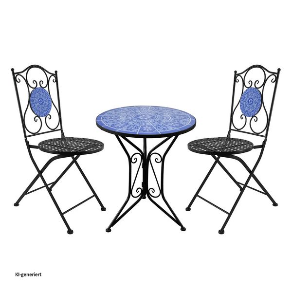 Produktbild: HTI-Living Sitzgruppe Metall schwarz Mosaik Tisch mit 2 St&uuml;hlen Balkon Set mit Motiv