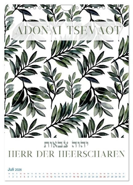 Produktbild: Hebr&auml;ische Namen Gottes aus der Torah (Wandkalender 2026 DIN A4 hoch), CALVENDO Monatskalender