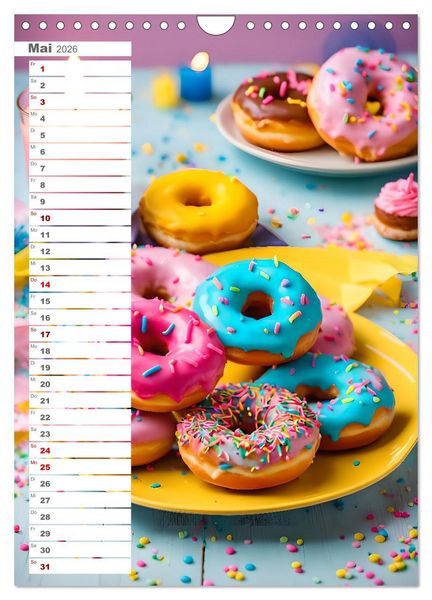 Produktbild: Donuts and Birthdays, s&uuml;&szlig;er Geburtstagskalender mit bunte KI Donuts (Wandkalender 2026 DIN A4 hoch), CALVENDO Monatskalender