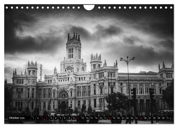 Produktbild: Madrid - Schwarz-Wei&szlig; Impressionen (Wandkalender 2026 DIN A4 quer), CALVENDO Monatskalender