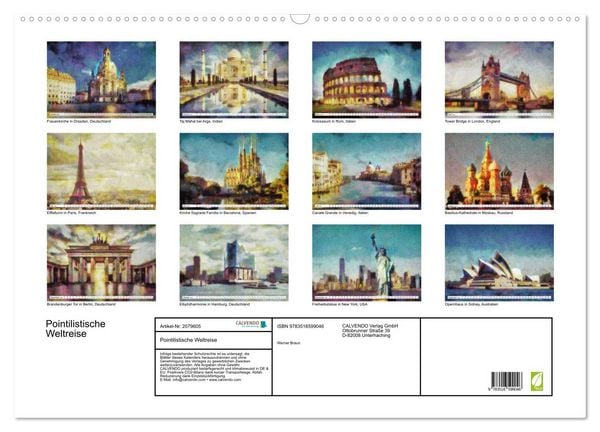 Produktbild: Pointilistische Weltreise (Wandkalender 2026 DIN A2 quer), CALVENDO Monatskalender
