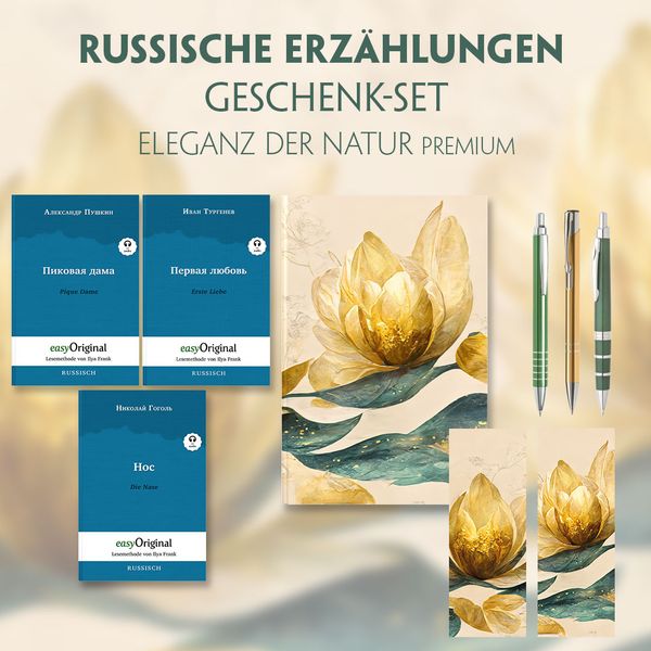 Produktbild: Russische Erz&auml;hlungen Geschenkset - 3 B&uuml;cher (mit Audio-Online) + Eleganz der Natur Schreibset Premium