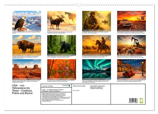 Produktbild: USA &ndash; von Yellowstone bis Texas - Cowboys, Pr&auml;rie und Bisons (Wandkalender 2026 DIN A2 quer), CALVENDO Monatskalender