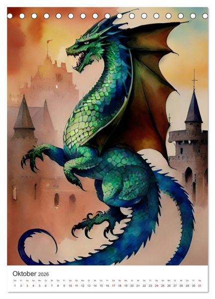 Produktbild: Faszination Mittelalter - Von mittelalterlichen Burgen und Drachen (Tischkalender 2026 DIN A5 hoch), CALVENDO Monatskalender