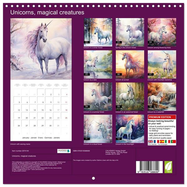 Produktbild: Unicorns, magical creatures (Wall Calendar 2026 12 &times; 12 Inch) CALVENDO 12 Month Wall Calendar