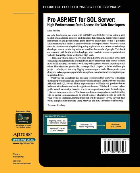 Produktbild: Pro ASP.NET for SQL Server