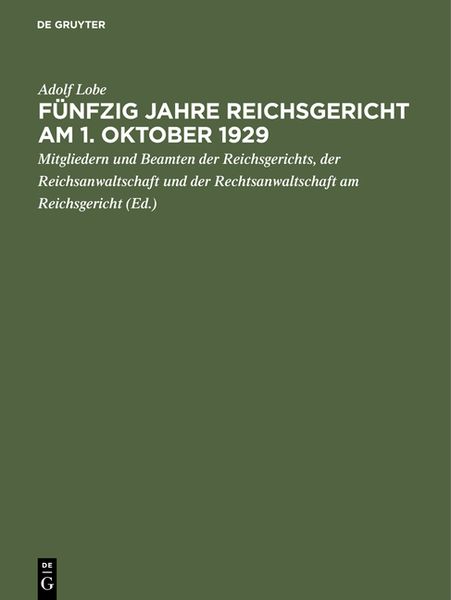 Produktbild: F&uuml;nfzig Jahre Reichsgericht am 1. Oktober 1929