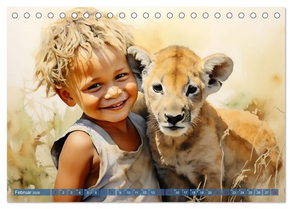 Produktbild: Kinder und Tiere (Tischkalender 2026 DIN A5 quer), CALVENDO Monatskalender