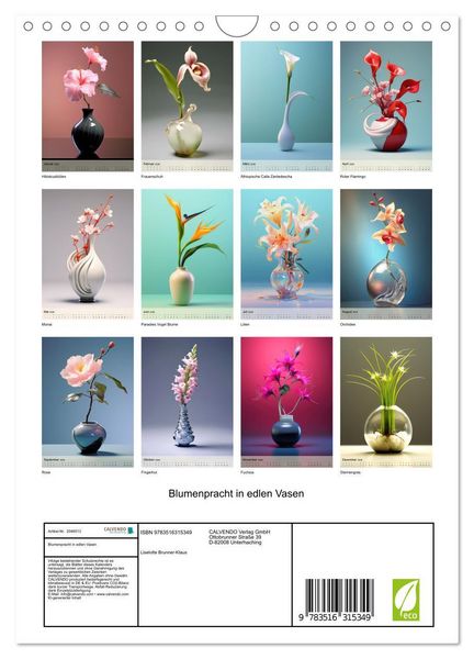 Produktbild: Blumenpracht in edlen Vasen (Wandkalender 2026 DIN A4 hoch), CALVENDO Monatskalender