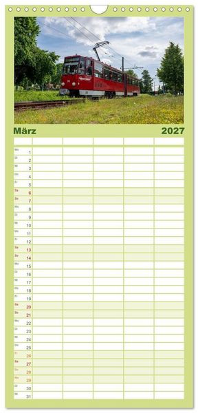 Produktbild: Familienplaner 2027 - Stra&szlig;enbahnklassiker auf Schienen mit 5 Spalten (Wandkalender, 21 x 45 cm) CALVENDO