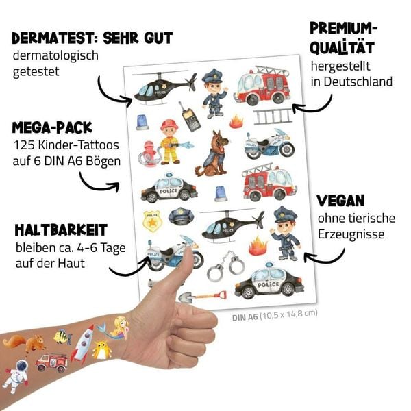 Produktbild: HAPPY TATTS, Kinder-Tattoos, 'Tat&uuml;-Tata' (48 Stk.)