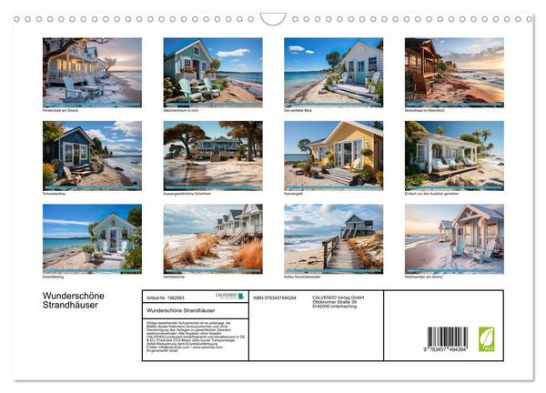Produktbild: Wundersch&ouml;ne Strandh&auml;user (Wandkalender 2026 DIN A3 quer), CALVENDO Monatskalender