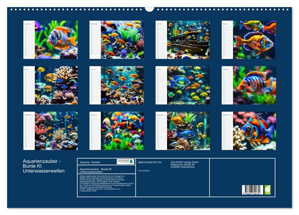Produktbild: Aquarienzauber - Bunte KI Unterwasserwelten (Wandkalender 2026 DIN A2 quer), CALVENDO Monatskalender