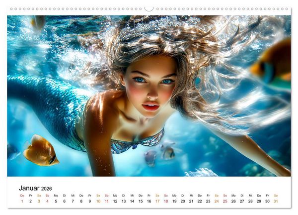 Produktbild: Geheimnisvolle Meerjungfrau (hochwertiger Premium Wandkalender 2026 DIN A2 quer), Kunstdruck in Hochglanz