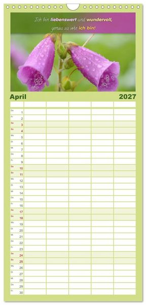 Produktbild: Familienplaner 2027 - YouFeelGood - Positive Impulse f&uuml;r mehr Selbstbewusstsein und Selbstvertrauen mit 5 Spalten (Wandkalender, 21 x 45 cm) CALVENDO